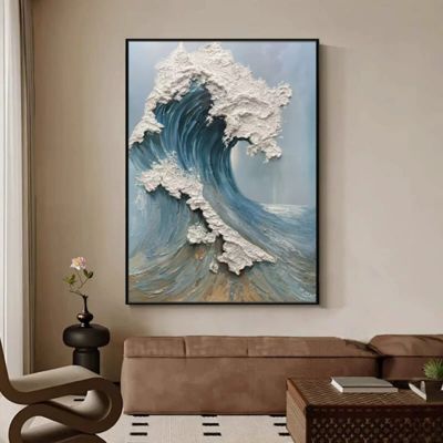 Seaside Hand Painted Oil Painting with Blue Ocean Waves