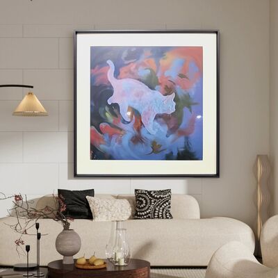 Cute kitten Elegant Printed Oil Painting Floral Bouquet Art