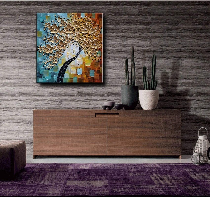 Modern Style Hand Painted Canvas Oil Painting of Blossoming Almond Tree Flowers for Wall Art Display